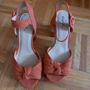 Coral (red pink) plateforme heel sandals, 8 (38)